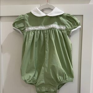 Lullaby Set Sage Green Bubble with Peter Pan Collar and White Detailing 12M NWOT